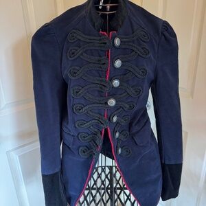 NWOT Free People Seamed Structured Band Jacket Military Blazer sz XS Navy Blue